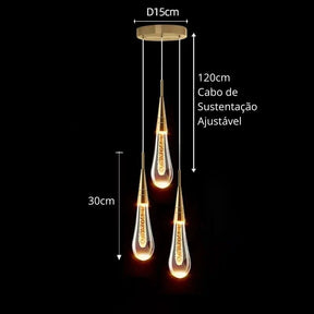 Lustre Pendente de Luxo Led - Gota D'Agua - 1/2/3/5 Pendentes