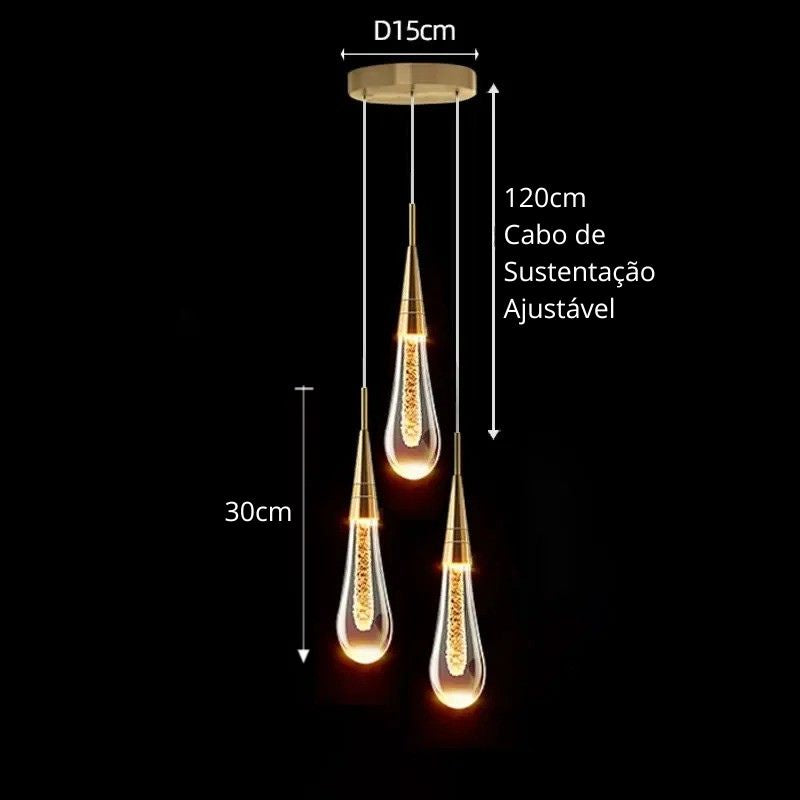 Lustre Pendente de Luxo Led - Gota D'Agua - 1/2/3/5 Pendentes
