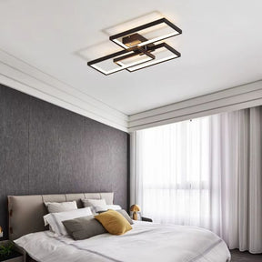 Lustre Luminária de Teto Geométrico Retangular Minimalista Com Controle Remoto e App de Celular – Preto/Branco/Dourado – 60cm/78cm