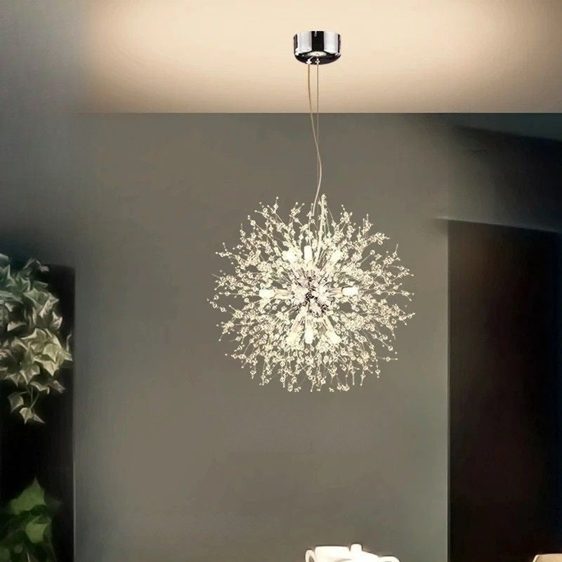 Lustre Pendente Moderno Dente de Leão Led - Dourado/Prata - 55cm