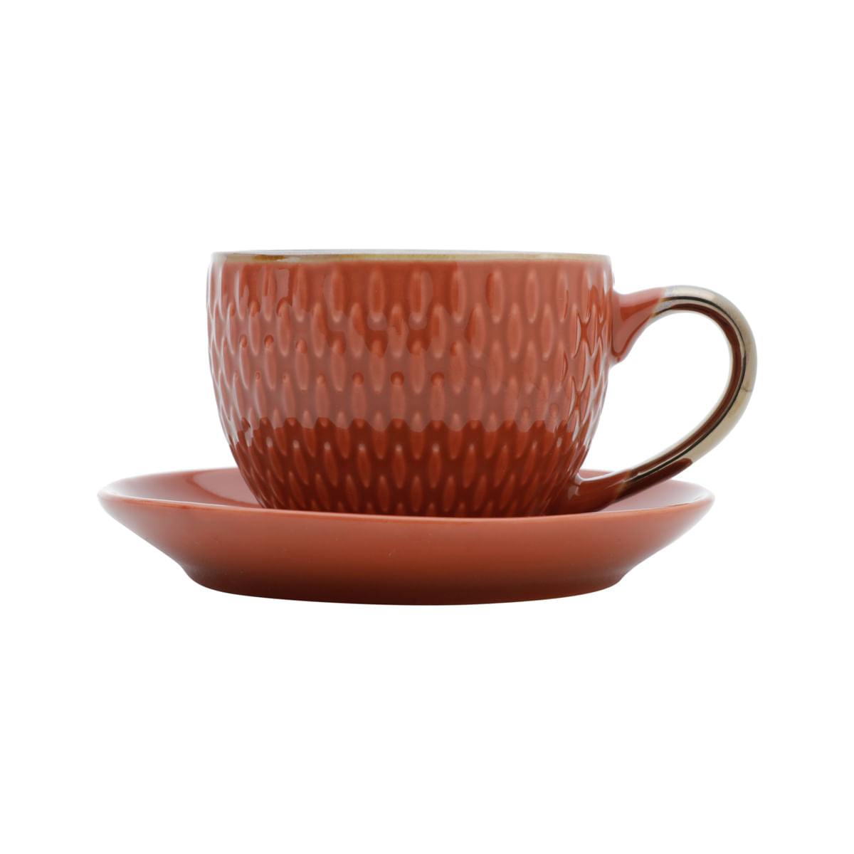 Conjunto 4 Xícaras Porcelana Para Café Com Pires Laranja Drops - 90ml