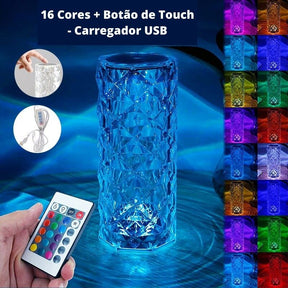 Luminária Touch USB Cristal - 16 Cores