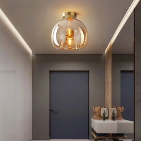 Lustre Luminária de Teto Plafon de Luxo com Cúpula de Vidro Monza LEDZ – Dourado - Âmbar / Preto – Fumê