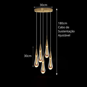 Lustre Pendente de Luxo Led - Gota D'Agua - 1/2/3/5 Pendentes