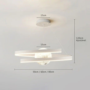 Lustre Pendente Minimalista Circular Orgânico Orbe LEDZ – Preto/Branco – 50cm/60cm/80cm