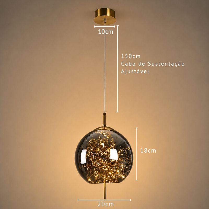 Lustre Pendente de Luxo Design Italiano Fio de Fada Vivare LEDZ – Fumê / Âmbar