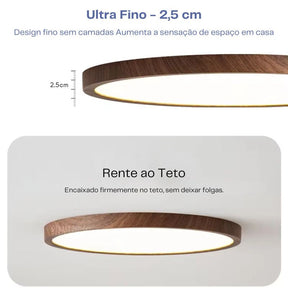 Luminária de Teto Plafon Ultra Slim LED – Circular – Textura Madeira Wall Nut – 30cm/40cm/50cm