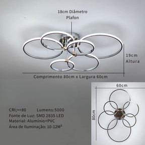 Lustre Luminária de Teto Circular Minimalista Com Controle Remoto e App de Celular Livorno LEDZ – Dourado / Prata / Preto – 61cm / 80cm