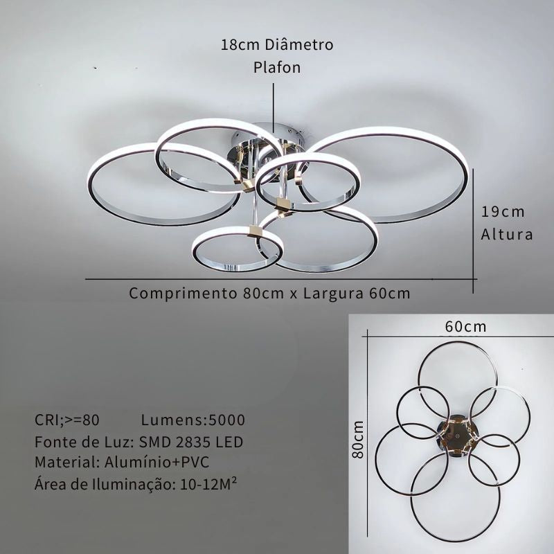 Lustre Luminária de Teto Circular Minimalista Com Controle Remoto e App de Celular Livorno LEDZ – Dourado / Prata / Preto – 61cm / 80cm