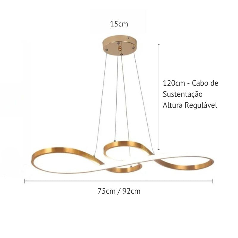 Lustre Pendente Minimalista Orgânico Nature LEDZ - Preto / Branco / Dourado – 75cm / 92cm