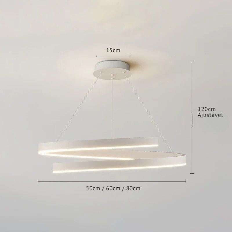 Lustre Pendente Minimalista Circular Orgânico Orbe LEDZ – Preto/Branco – 50cm/60cm/80cm