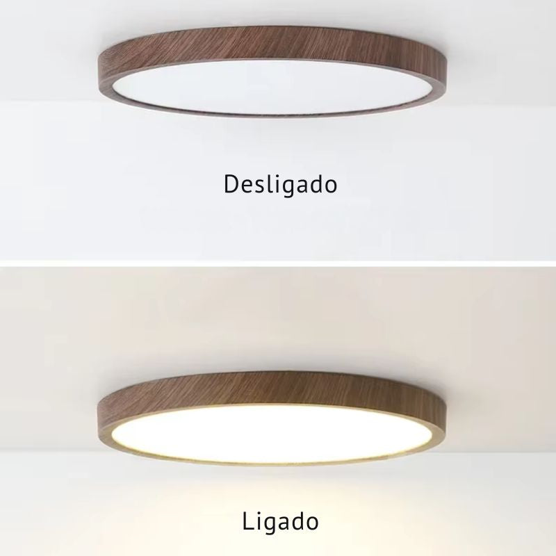 Luminária de Teto Plafon Ultra Slim LED – Circular – Textura Madeira Wall Nut – 30cm/40cm/50cm