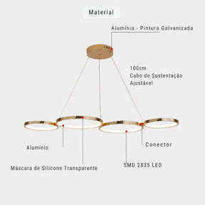 Lustre Pendente Minimalista Orgânico Firenze LEDZ – Dourado/Prata/Preto – 107cm