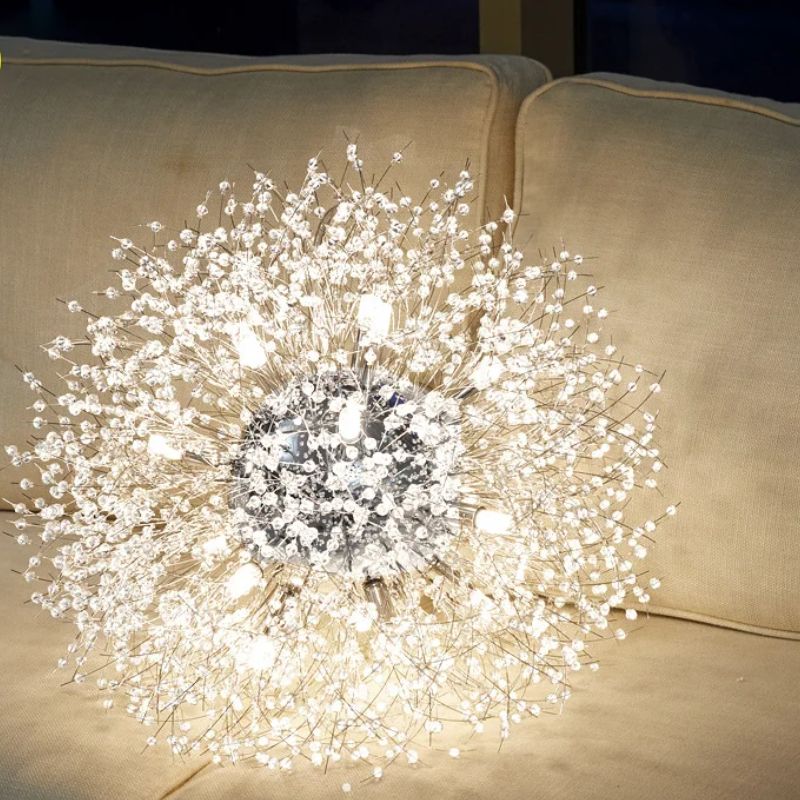 Lustre Pendente Moderno Dente de Leão Led - Dourado/Prata - 55cm