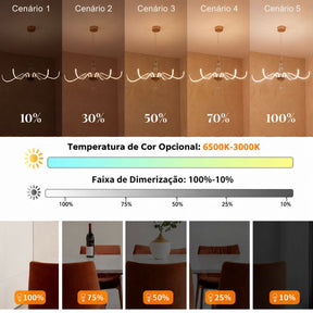 Lustre Pendente Escultural de Luxo Orgânico Opere Coroa LEDZ - Preto / Prata / Dourado
