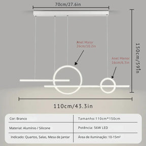 Lustre Pendente Minimalista Linear duas Hastes Impact LEDZ - 110cm