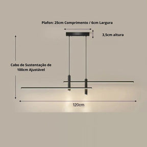 Lustre Pendente Minimalista Linear Foco Tubular Duplo LED