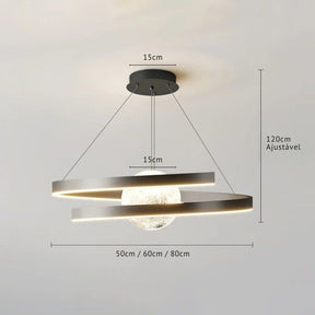 Lustre Pendente Minimalista Circular Orgânico Orbe LEDZ – Preto/Branco – 50cm/60cm/80cm