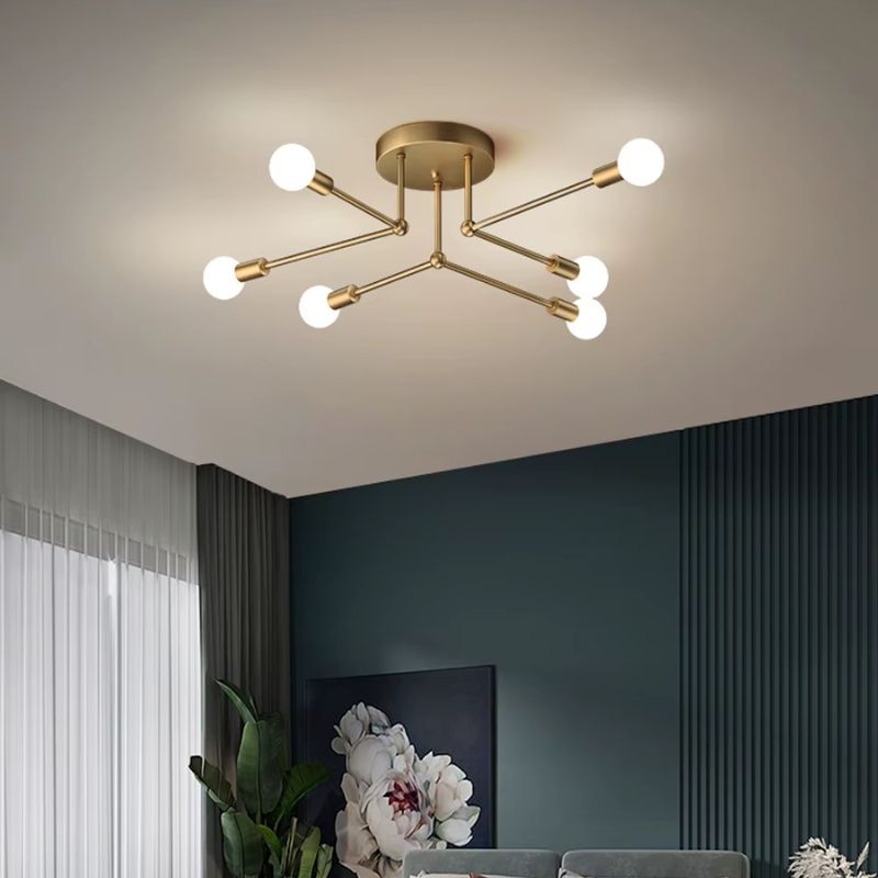 Lustre Plafon Sputnik Estilo Moderno Axial LEDZ – 6 ou 8 Lâmpadas – Preto/Branco/Dourado