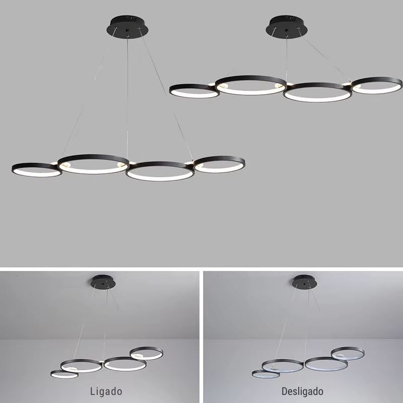 Lustre Pendente Minimalista Orgânico Firenze LEDZ – Dourado/Prata/Preto – 107cm