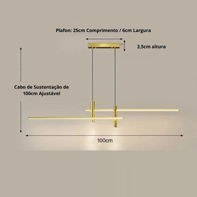 Lustre Pendente Minimalista Linear Foco Tubular Duplo LED