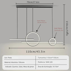 Lustre Pendente Minimalista Linear duas Hastes Impact LEDZ - 110cm