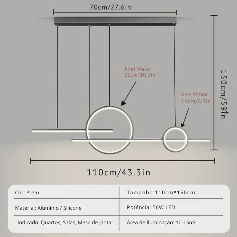 Lustre Pendente Minimalista Linear duas Hastes Impact LEDZ - 110cm
