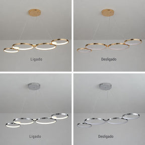 Lustre Pendente Minimalista Orgânico Firenze LEDZ – Dourado/Prata/Preto – 107cm