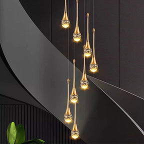 Lustre Pendente de Luxo para Pé-Direito Duplo Pingo Dourado/Preto LEDZ – 6 Pingos / 8 Pingos / 10 Pingos / 12 Pingos / 15 Pingos