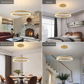 Lustre Pendente de Luxo Circular Versailles LEDZ - Preto/Branco/Dourado - 50cm