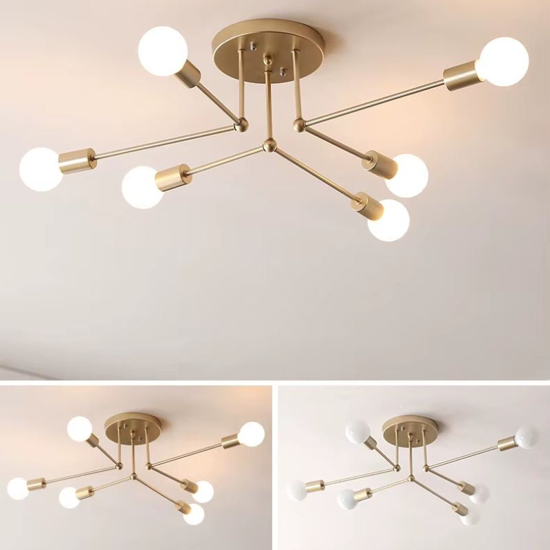 Lustre Plafon Sputnik Estilo Moderno Axial LEDZ – 6 ou 8 Lâmpadas – Preto/Branco/Dourado
