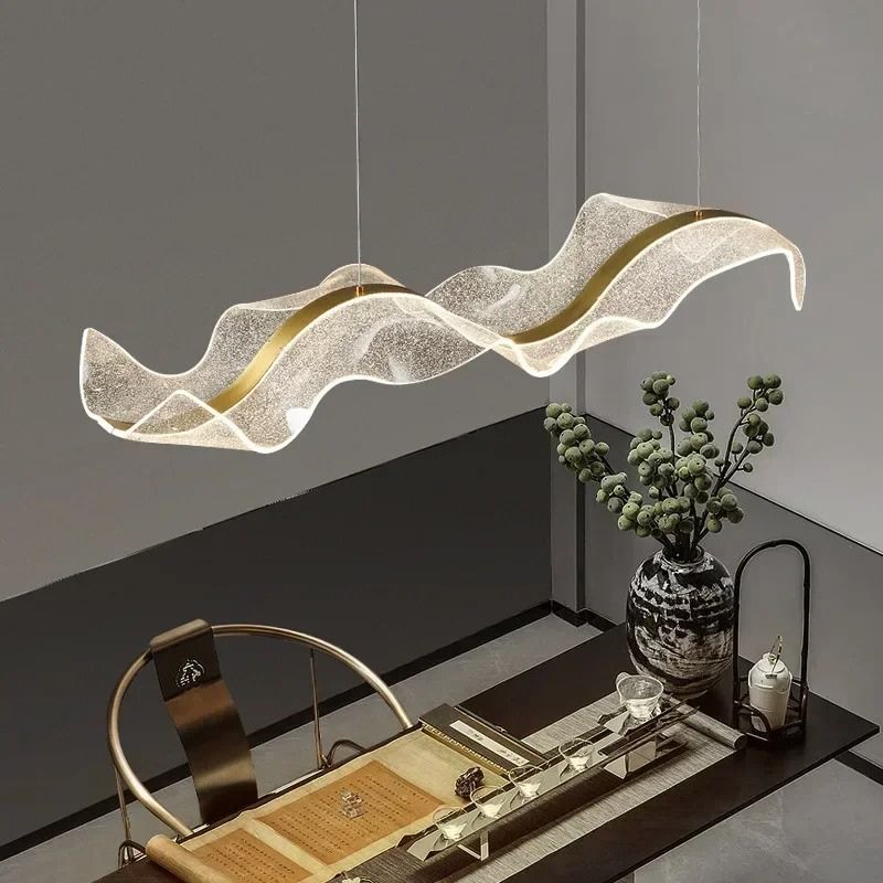 Lustre Pendente de Luxo Ondas em Efeito Cristal LEDZ - 80cm - Preto ou Dourado