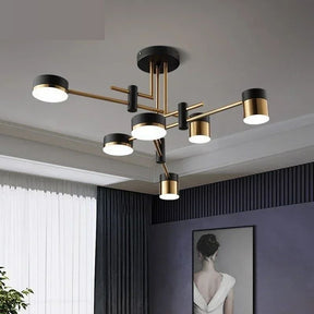 Lustre Pendente Moderno Geométrico Advantage Led - Preto e Dourado