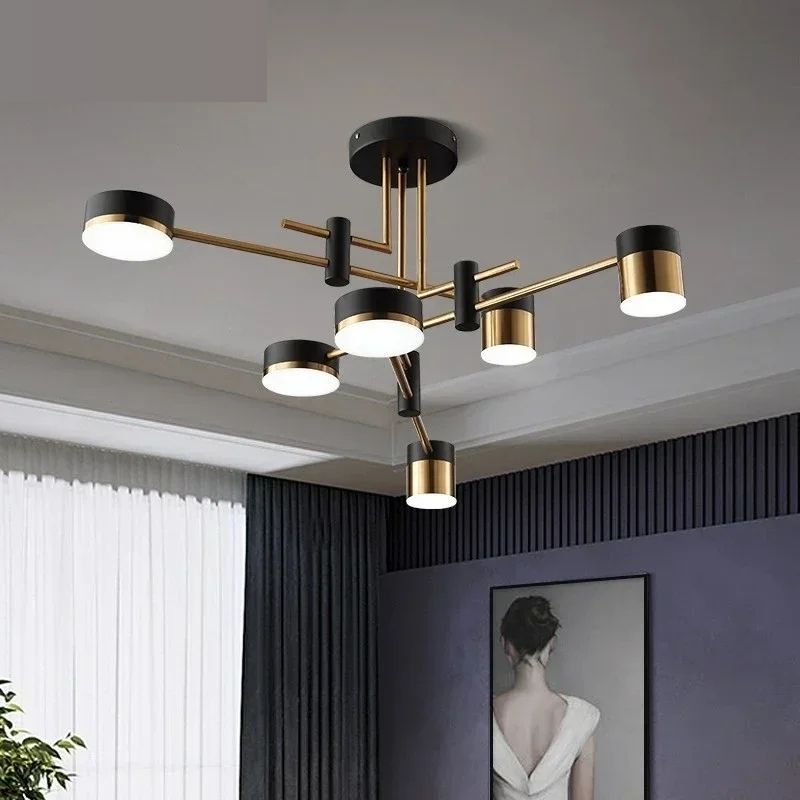 Lustre Pendente Moderno Geométrico Advantage Led - Preto e Dourado