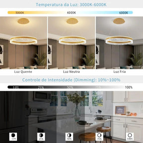 Lustre Pendente de Luxo Circular Versailles LEDZ - Preto/Branco/Dourado - 50cm