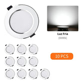 KIT 10 Un. - Spot Led de Embutir Redondo Branco Acabamento Cromado 5W, 9W, 12W, 15W - LEDZ 10VX