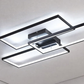 Lustre Luminária de Teto Geométrico Retangular Minimalista Com Controle Remoto e App de Celular – Preto/Branco/Dourado – 60cm/78cm