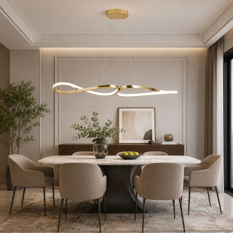 Lustre Pendente Minimalista Orgânico Gran Luxo Verona LEDZ – Dourado/Prata/Preto – 100cm – Controle Remoto e App