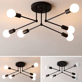 Lustre Plafon Sputnik Estilo Moderno Axial LEDZ – 6 ou 8 Lâmpadas – Preto/Branco/Dourado