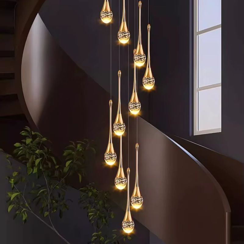 Lustre Pendente de Luxo para Pé-Direito Duplo Pingo Dourado/Preto LEDZ – 6 Pingos / 8 Pingos / 10 Pingos / 12 Pingos / 15 Pingos