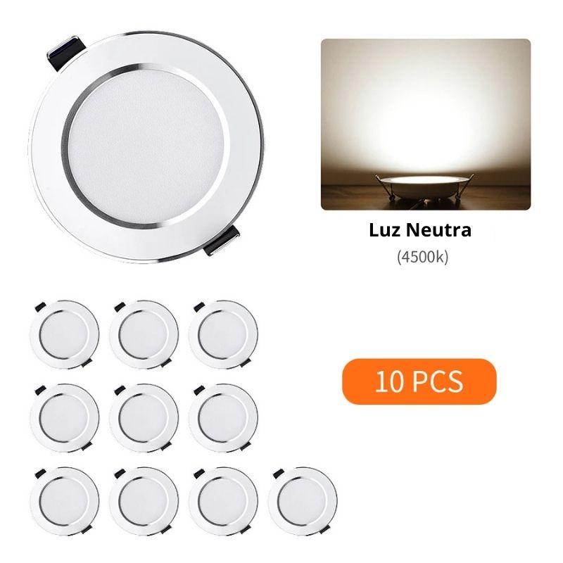 KIT 10 Un. - Spot Led de Embutir Redondo Branco Acabamento Cromado 5W, 9W, 12W, 15W - LEDZ 10VX
