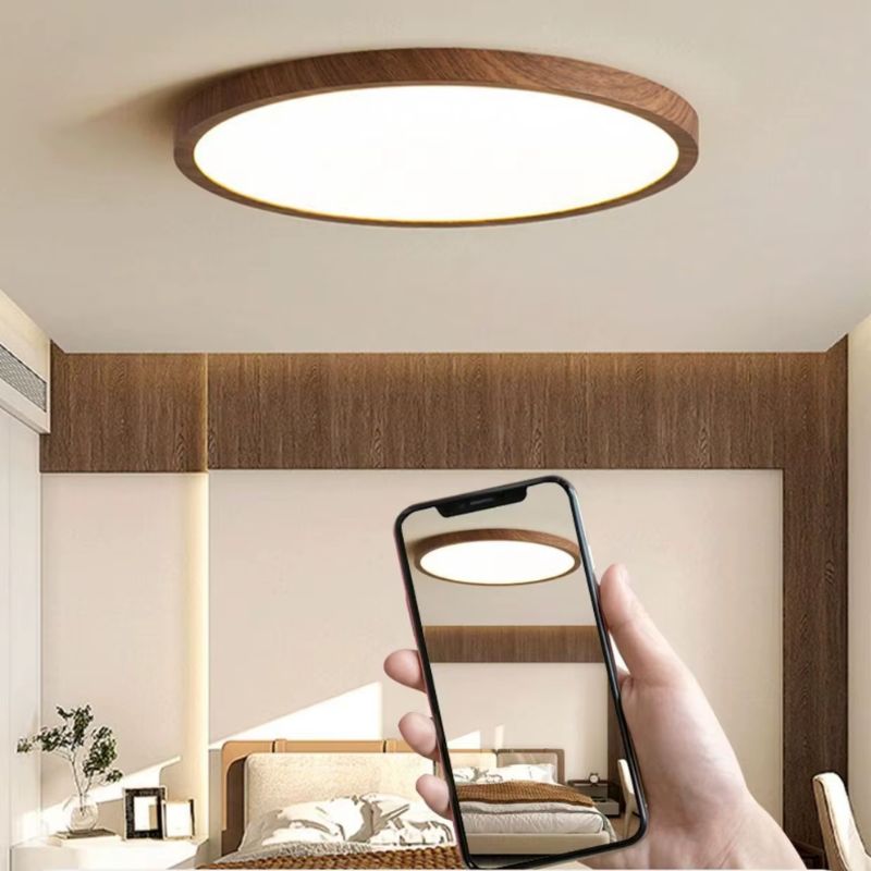 Luminária de Teto Plafon Ultra Slim LED – Circular – Textura Madeira Wall Nut – 30cm/40cm/50cm