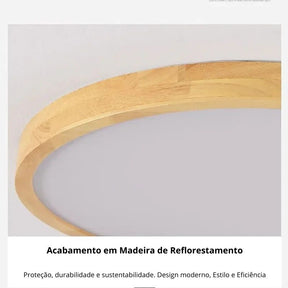 Luminária de Teto Plafon Ultra Slim Led - Circular  - Cor Madeira