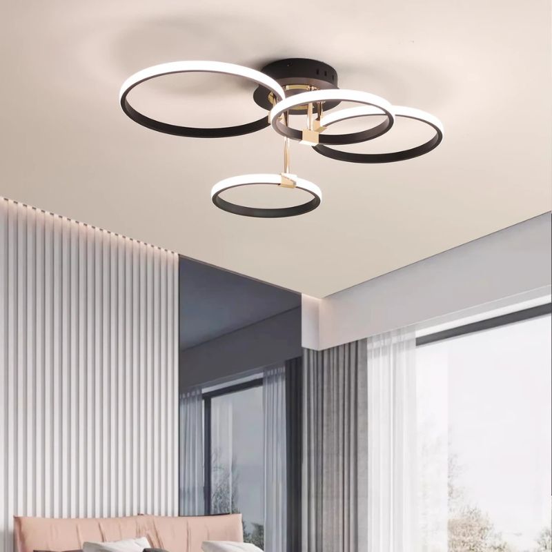 Lustre Luminária de Teto Circular Minimalista Com Controle Remoto e App de Celular Livorno LEDZ – Dourado / Prata / Preto – 61cm / 80cm