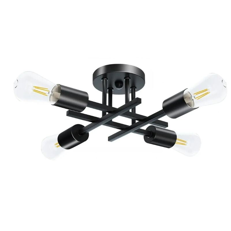 Lustre Luminária de Teto Plafon Nordico 4 Hastes Viggo LEDZ – Prata/Preto/Dourado