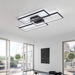 Lustre Luminária de Teto Geométrico Retangular Minimalista Com Controle Remoto e App de Celular – Preto/Branco/Dourado – 60cm/78cm