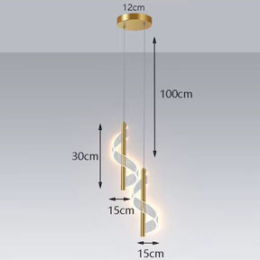 Lustre Pendente Espiral Acrílico LEDZ – Dourado/Preto – 1 ou 2 Pendentes