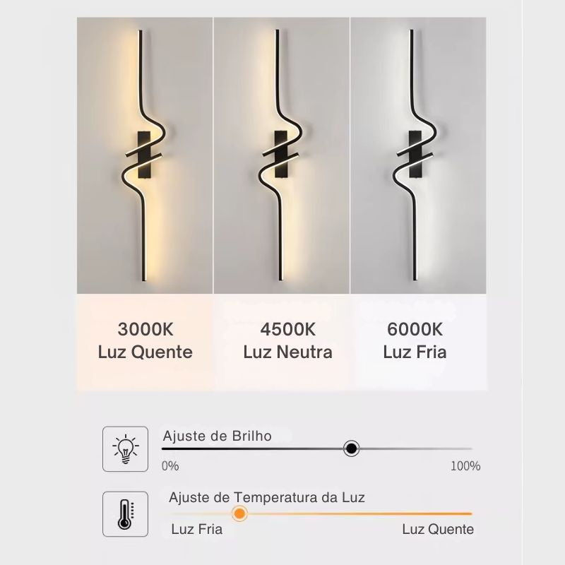 Luminária Arandela de Parede Minimalista Estilo Nordico Sorelle Slim LEDZ – 60cm/80cm/100cm – Dourado/Preto