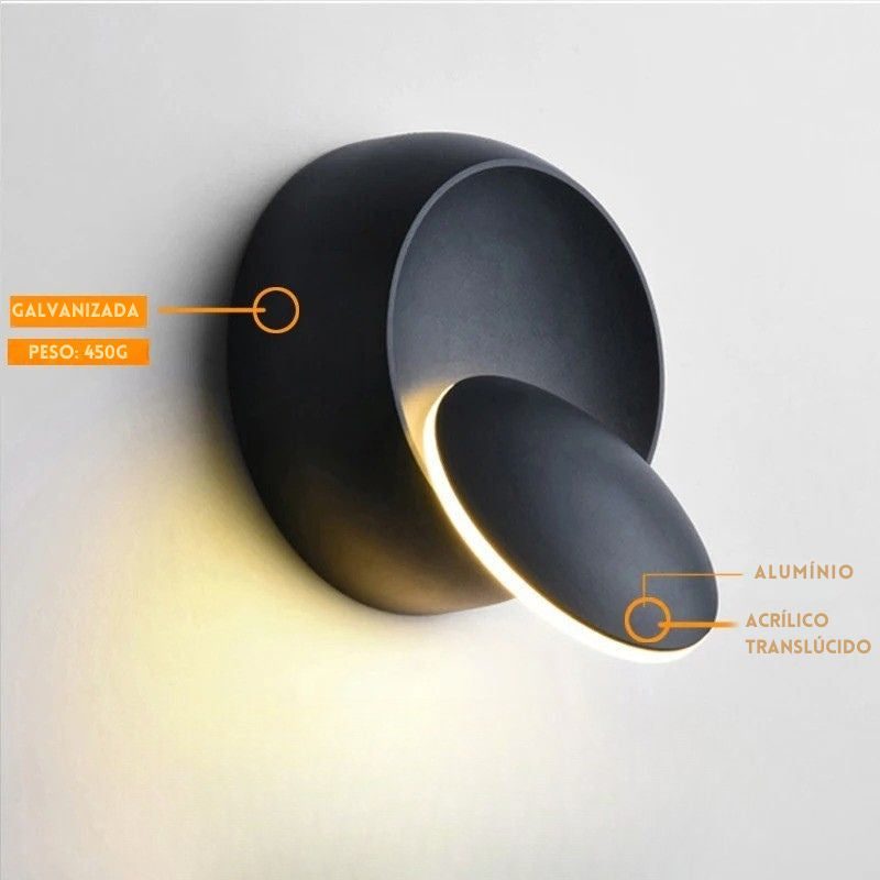 Luminária Arandela de Parede Moderna Minimalista Rotacionável Orbit LEDZ – Preta/Branca – 14cm