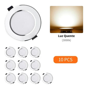 KIT 10 Un. - Spot Led de Embutir Redondo Branco Acabamento Cromado 5W, 9W, 12W, 15W - LEDZ 10VX